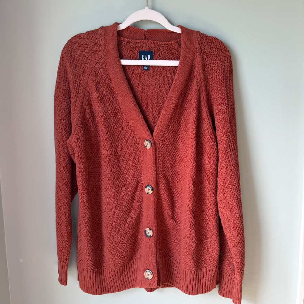 Vintage GAP Cardigan Sweater 100% Cotton Rust Burnt Orange Y2K 90s Size Large